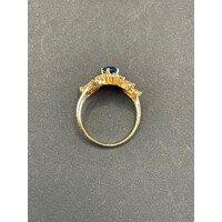 Ladies 18ct Yellow Gold Blue Gemstones and CZ Ring