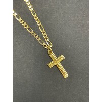 Unisex 9ct Yellow Gold Figaro Link Necklace with Crucifix Pendant