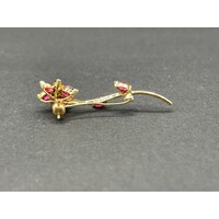 Ladies 14ct Yellow Gold Red Gemstones and Diamond Brooch