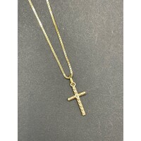 Unisex 9ct Yellow Gold Box Link Necklace & Cross Pendant