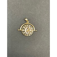 Unisex 9ct Yellow Gold Round Star and Moon Pendant