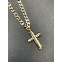 Men's 10ct Yellow Gold Curb Link Necklace with Cross Pendant