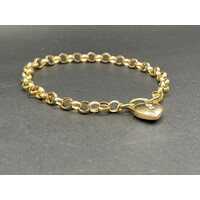 Ladies 9ct Yellow Gold Belcher Link Heart Clasp Bracelet