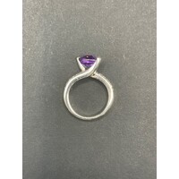 Ladies 14ct White Gold Purple Gemstones and CZ Ring