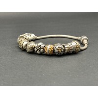 Ladies 925 Sterling Silver & 14k Yellow Gold Pandora Charm Bracelet