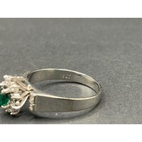 Ladies 18ct White Gold Green Gemstones and Diamond Ring