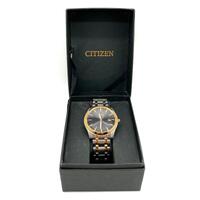 Citizen Mens Eco-Drive Two Tone Quartz Black Dial Stainless Steel Watch