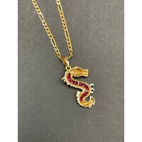 Unisex 9ct Yellow Gold Figaro Link Necklace & Dragon Pendant