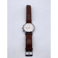 Tommy Hilfiger Unisex White Dial Brown Leather Watch Metal Face TH.329.1.14.2252