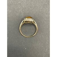 Ladies 9ct Yellow Gold Yellow Gemstones and Diamonds Ring