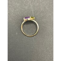 Ladies 9ct Yellow Gold Purple and Green Gemstones Ring