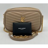 Saint Laurent Lou Mini Leather Shoulder Bag Dark Beige with Black Box