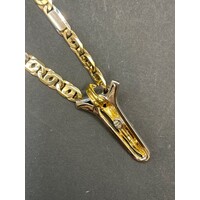 Unisex 9ct Two Tone Gold Anchor Link Necklace with Crucifix Pendant