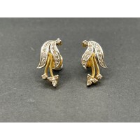 Ladies 18ct Yellow Gold Flower Design with Diamond Earrings