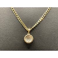 Ladies 9ct Yellow Gold Curb Link Chain & Diamond Cluster Pendant