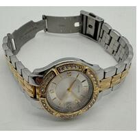 Guess Ladies Stainless Steel Silver Gold Tone Crystal Accented Watch U0026L1