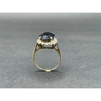 Ladies 9ct Yellow Gold Blue Gemstones and Diamonds Ring