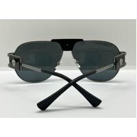 Versace Mens Black Frame Aviator Sunglasses with Dark Grey Lenses