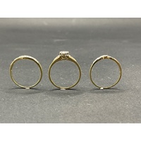 Ladies 9ct Yellow Gold 3 Set Diamond Rings