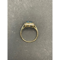 Ladies 9ct Yellow Gold Blue Gemstones and Diamonds Ring