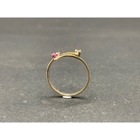 Ladies 9ct Yellow Gold Red Gemstone and Diamond Ring