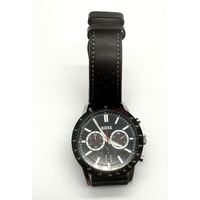 Boss Chronograph Tachymeter Black Dial Genuine Leather Strap Mens Quartz Watch