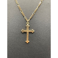 Unisex 9ct Yellow Gold Figaro Link Necklace & Cross Pendant