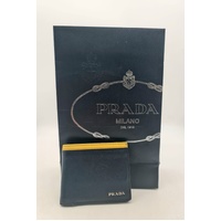 Prada Saffiano Wallet Baltico Blue with Yellow Stripe