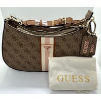 Guess Noelle Latte Logo Top Zip Shoulder Handbag