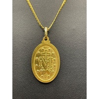 Ladies 18ct Yellow Gold Snake Link Necklace & Oval Religious Pendant