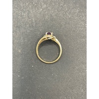 Ladies 9ct Yellow Gold Purple Gemstone and Diamond Ring