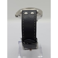 TW Steel Mens Quartz Watch Analog Display Black Dial Black Leather Strap TW408