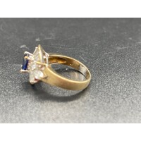 Ladies 9ct Yellow Gold Blue Stone & CZ Ring (Pre-Owned)