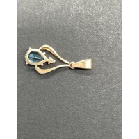 Ladies 9ct Yellow Gold Teardrop Blue Stone Pendant (Pre-Owned)