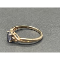 Ladies 9ct Yellow Gold Blue Stone Ring (Pre-Owned)