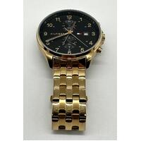 Tommy Hilfiger Men's Multifunction Watch Black Dial Yellow Gold Bracelet Quartz