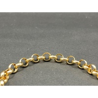 Ladies 9ct Yellow Gold Belcher Link Heart Clasp Bracelet