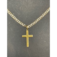 Unisex 9ct Two Tone Gold Curb Link Necklace with Cross Pendant