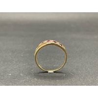 Ladies 9ct Yellow Gold Red Gemstones and Diamond Ring