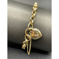 Ladies 9ct Yellow Gold Belcher Link Heart Clasp Bracelet