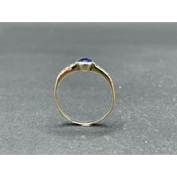 Ladies 9ct Yellow Gold Blue Gemstone and Diamond Ring