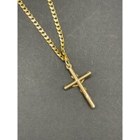 Unisex 10ct Yellow Gold Curb Link Necklace with Crucifix Pendant