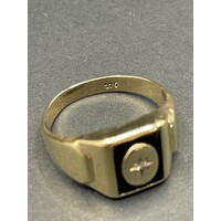 Men's 9ct Yellow Gold Black Onyx and Diamond Ring