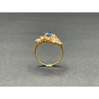 Ladies 18ct Yellow Gold Blue Gemstones and CZ Ring