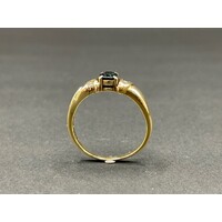 Ladies 9ct Yellow Gold Blue Gemstone and Diamond Ring