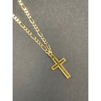 Unisex 9ct Yellow Gold Figaro Link Necklace with Crucifix Pendant