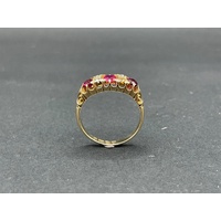 Ladies 18ct Yellow Gold Red Gemstones and CZ Ring