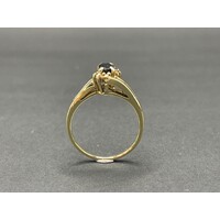 Ladies 9ct Yellow Gold Blue Gemstone and Diamond Ring