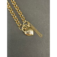 Ladies 9ct Yellow Gold Belcher Link Heart Clasp Bracelet