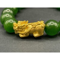 Unisex 21ct Yellow Gold Jade Stone Beaded Bracelet